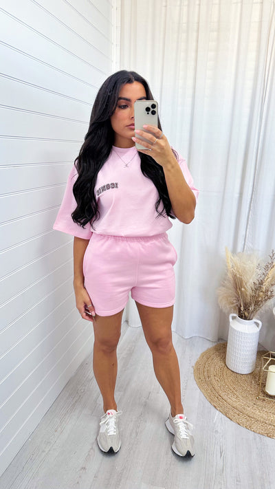 Iconic T-Shirt and Jogger Shorts Co-Ord - BABY PINK