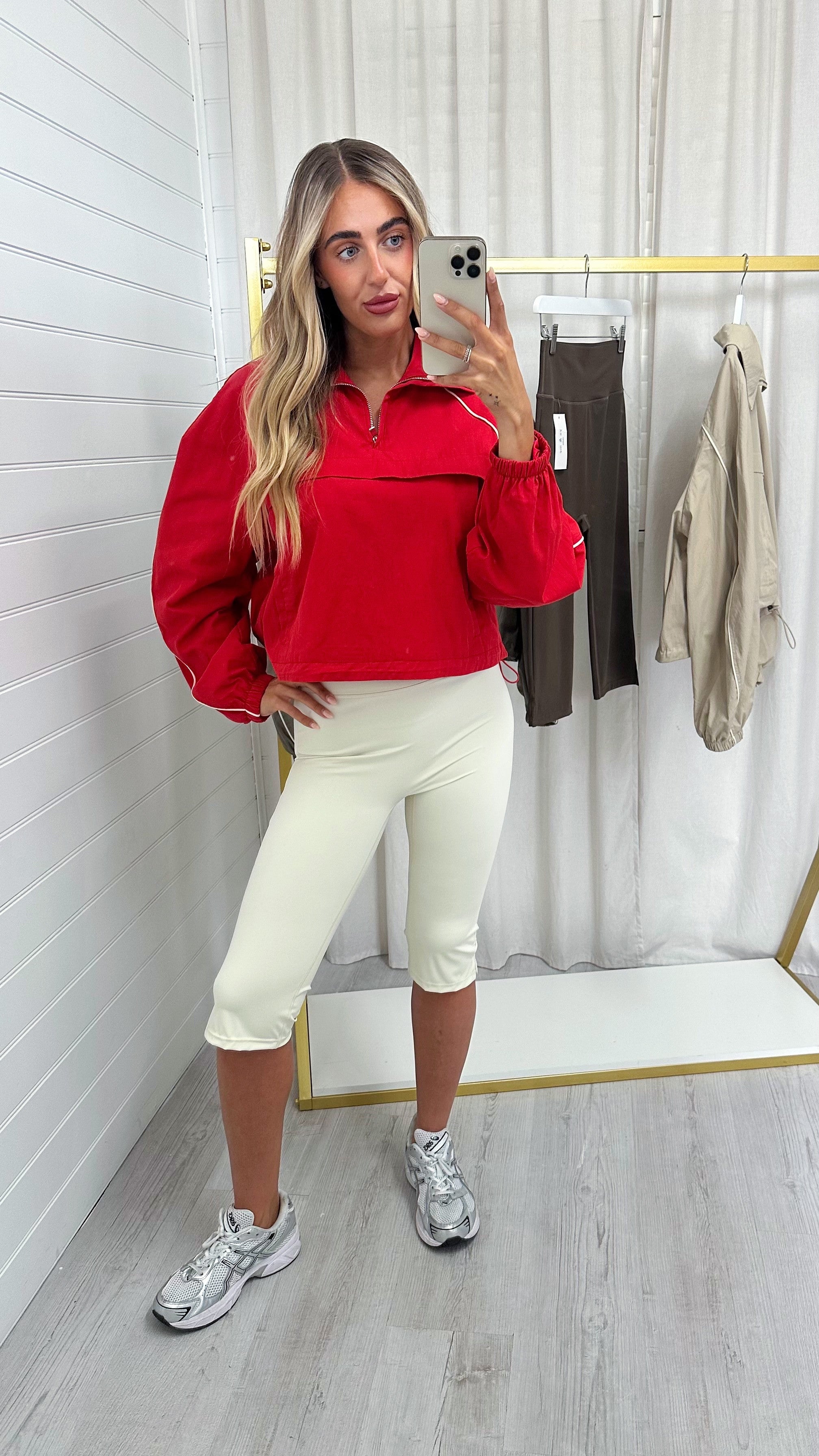 Piped Half Zip Windbreaker - RED