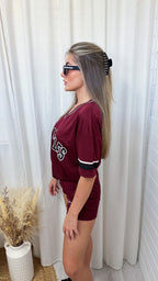 Los Angeles Football Jersey and Shorts Co-Ord - BURGUNDY