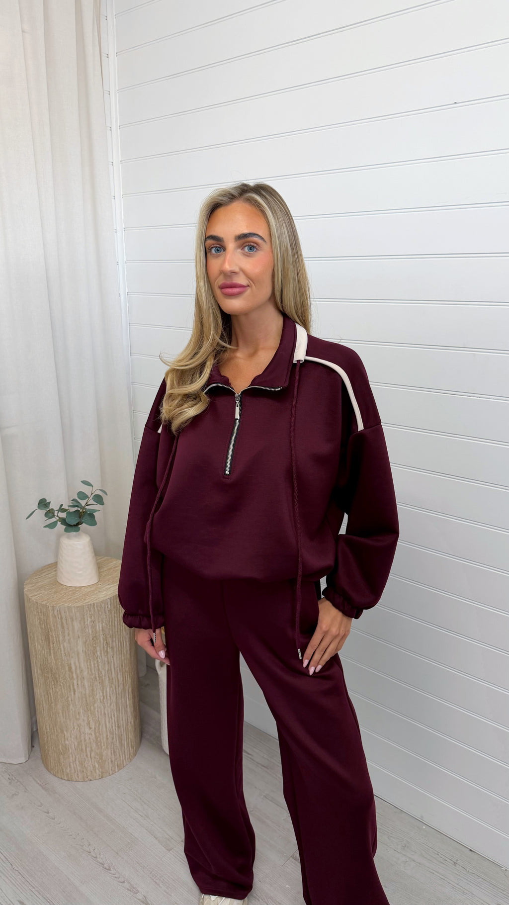 Half Zip Sweatshirt and Joggers Co-Ord - BURGUNDY