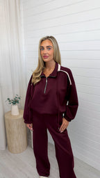 Half Zip Sweatshirt and Joggers Co-Ord - BURGUNDY