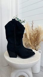 Knee-High Western Heeled Boots - BLACK