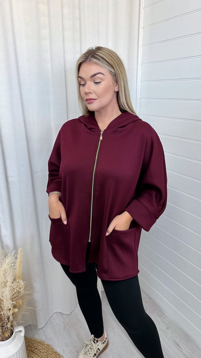 Textured Lightweight Hooded Jacket - WINE