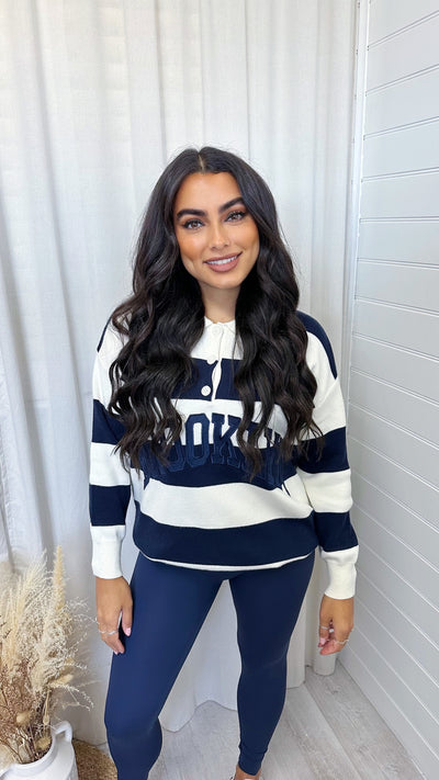 Stripey Soft Knitted Brooklyn Jumper - NAVY