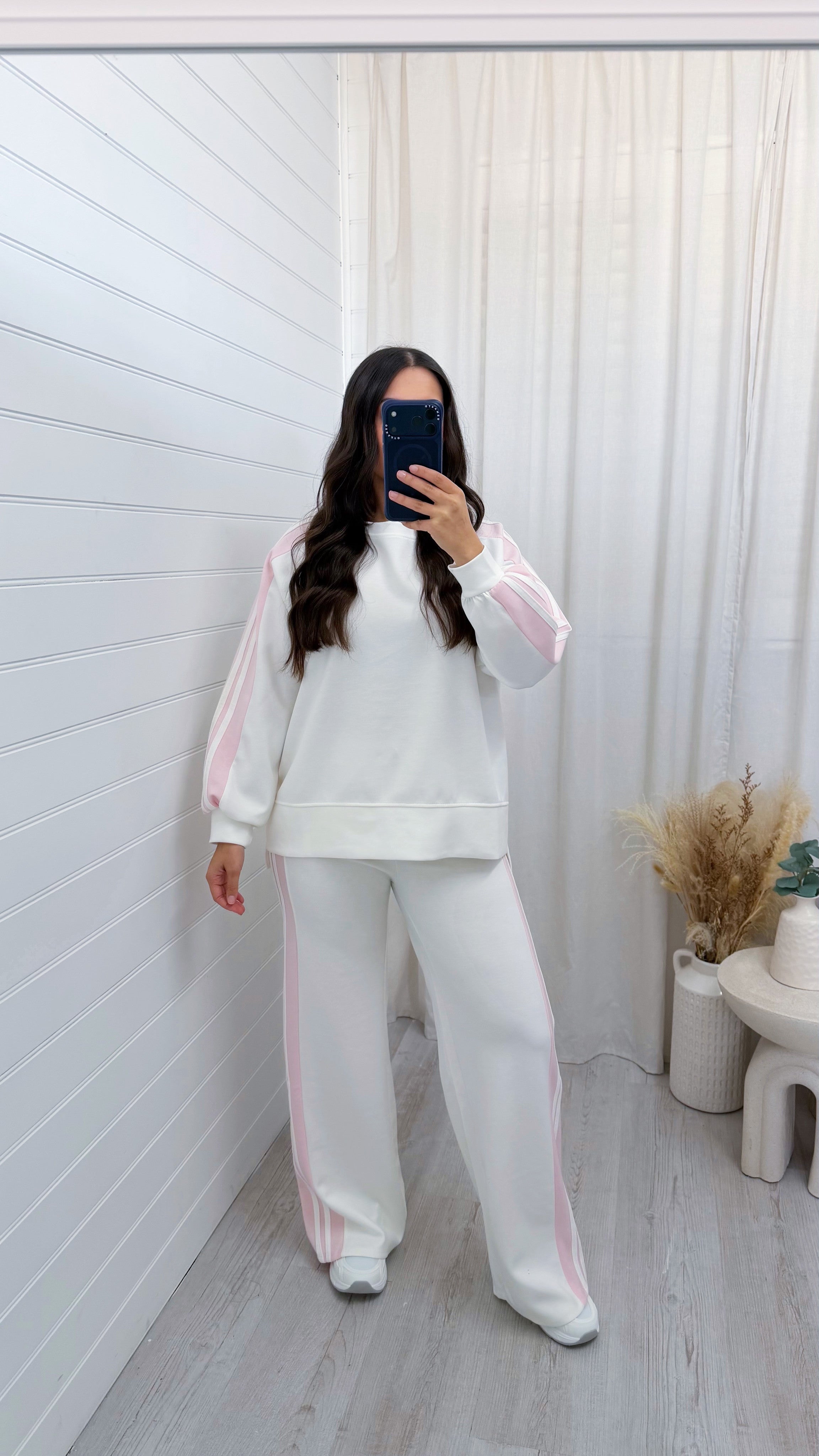 Chunky Stripe Sweatshirt and Joggers Tracksuit - WHITE