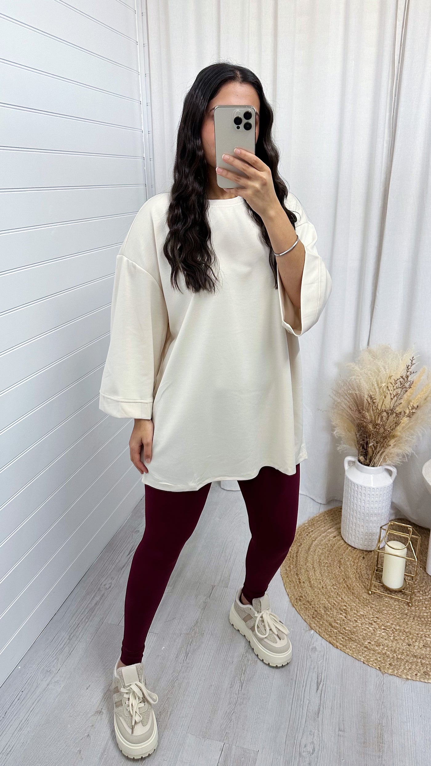 Drop Sleeve Oversized T-Shirt - BEIGE