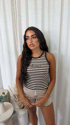 Amour Ribbed Stripey Vest Top - BROWN