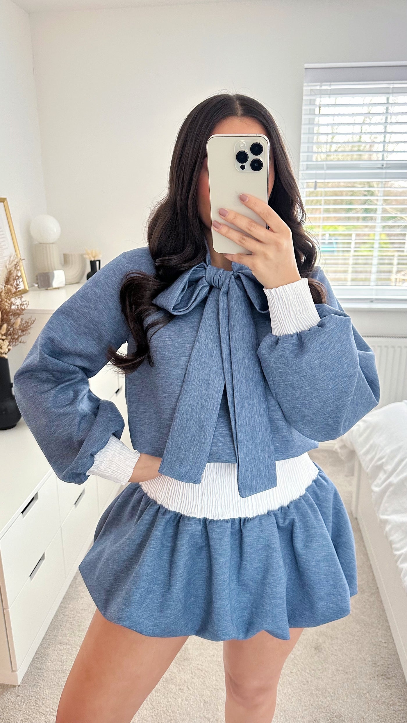 Bow Tie Puff Ball Co-Ord - DENIM BLUE