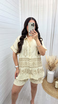 Gold Sparkle Embroidered Shirt and Shorts Co-Ord - CREAM