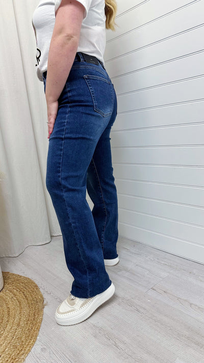 PLUS High Waisted Stretchy Straight Leg Jeans - DARK DENIM