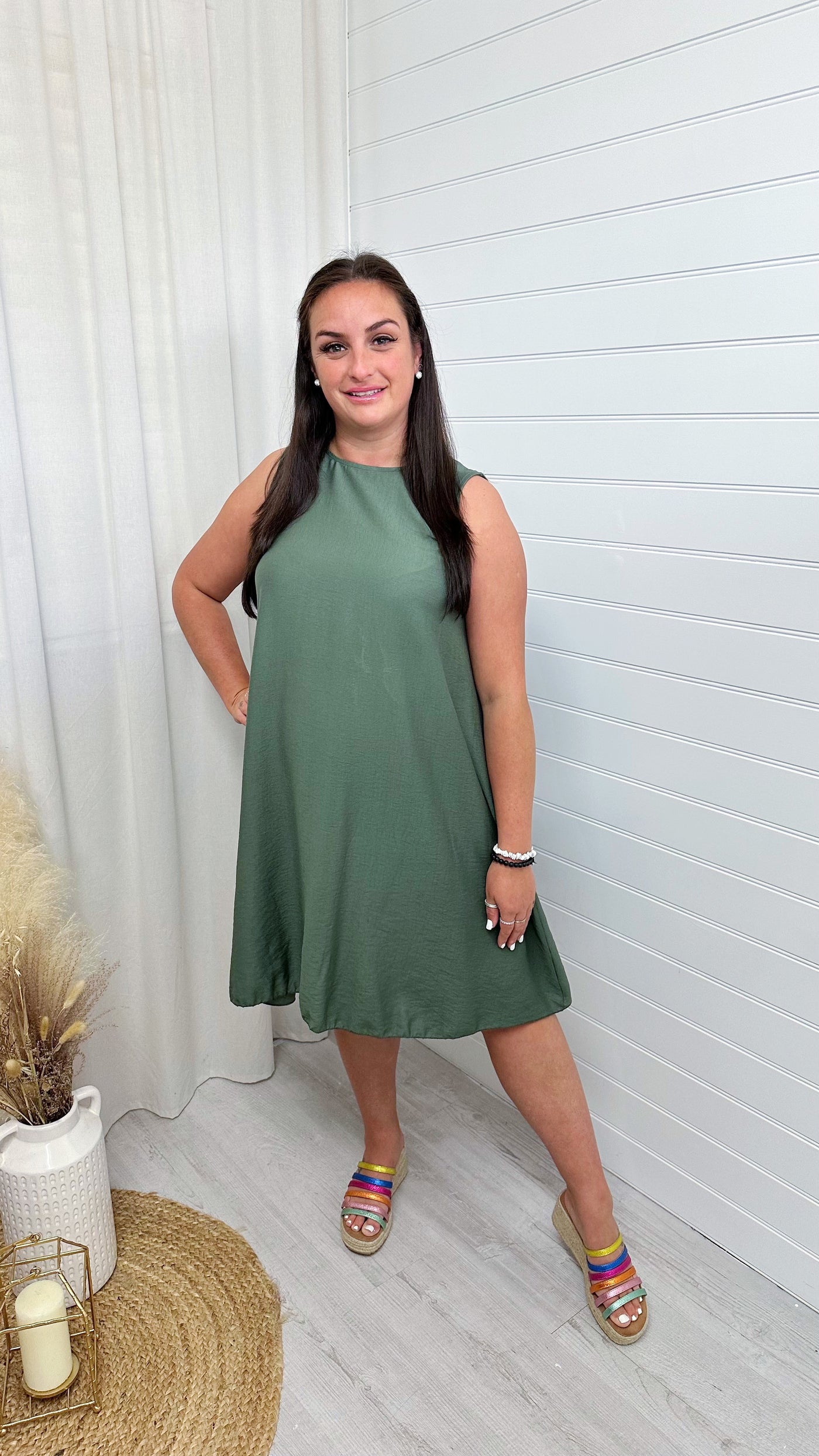 Linen Bow Back Summer Dress - SAGE