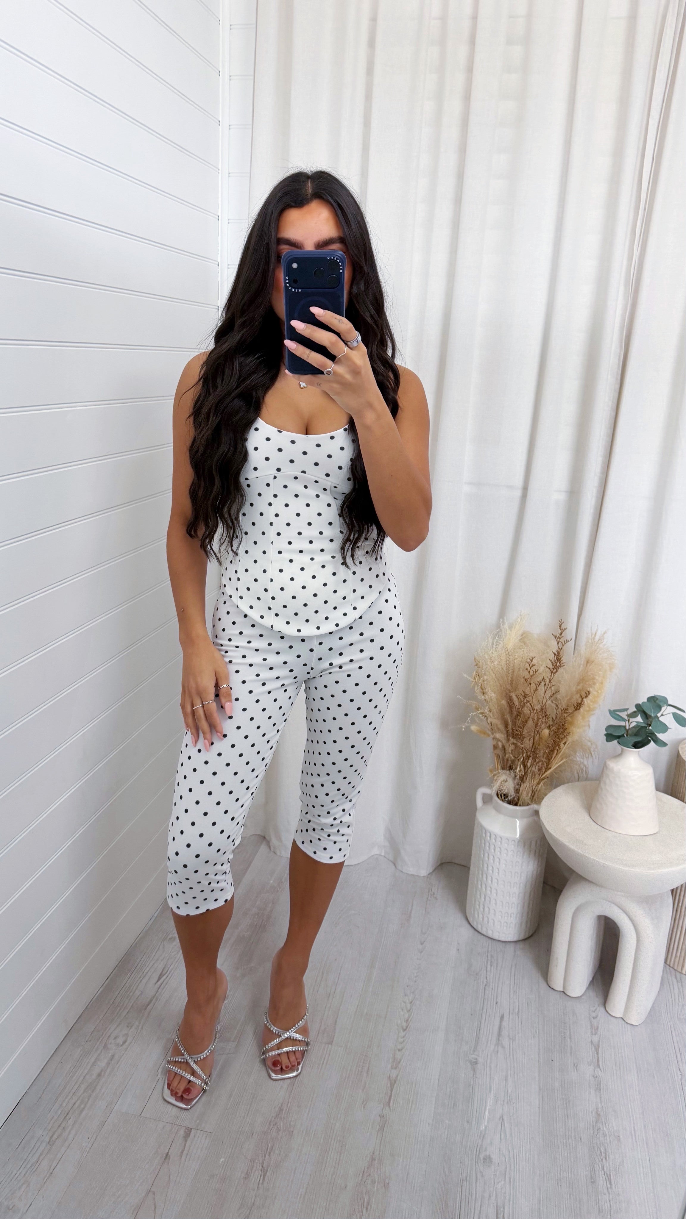 Polka Dot Corset and Capris Co-Ord - WHITE
