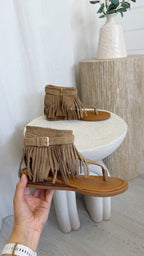 Fringle Ankle Sandals - BEIGE