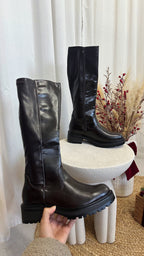 Knee High PU Chunky Boots - BROWN