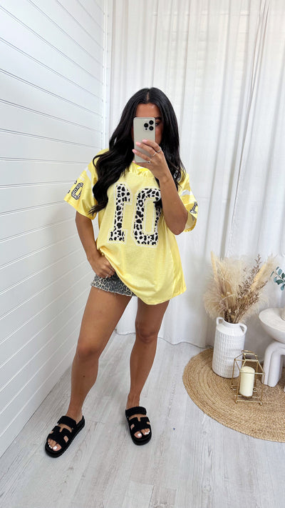 Satin Oversized Football Jersey T-Shirt - LEMON