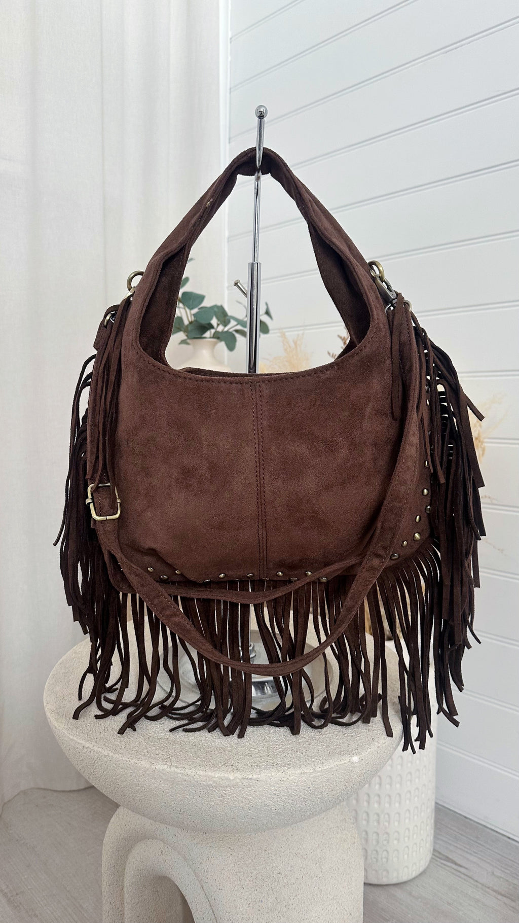 Suede Fringe Bag - BROWN