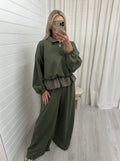 Check Peplum Co-Ord - KHAKI