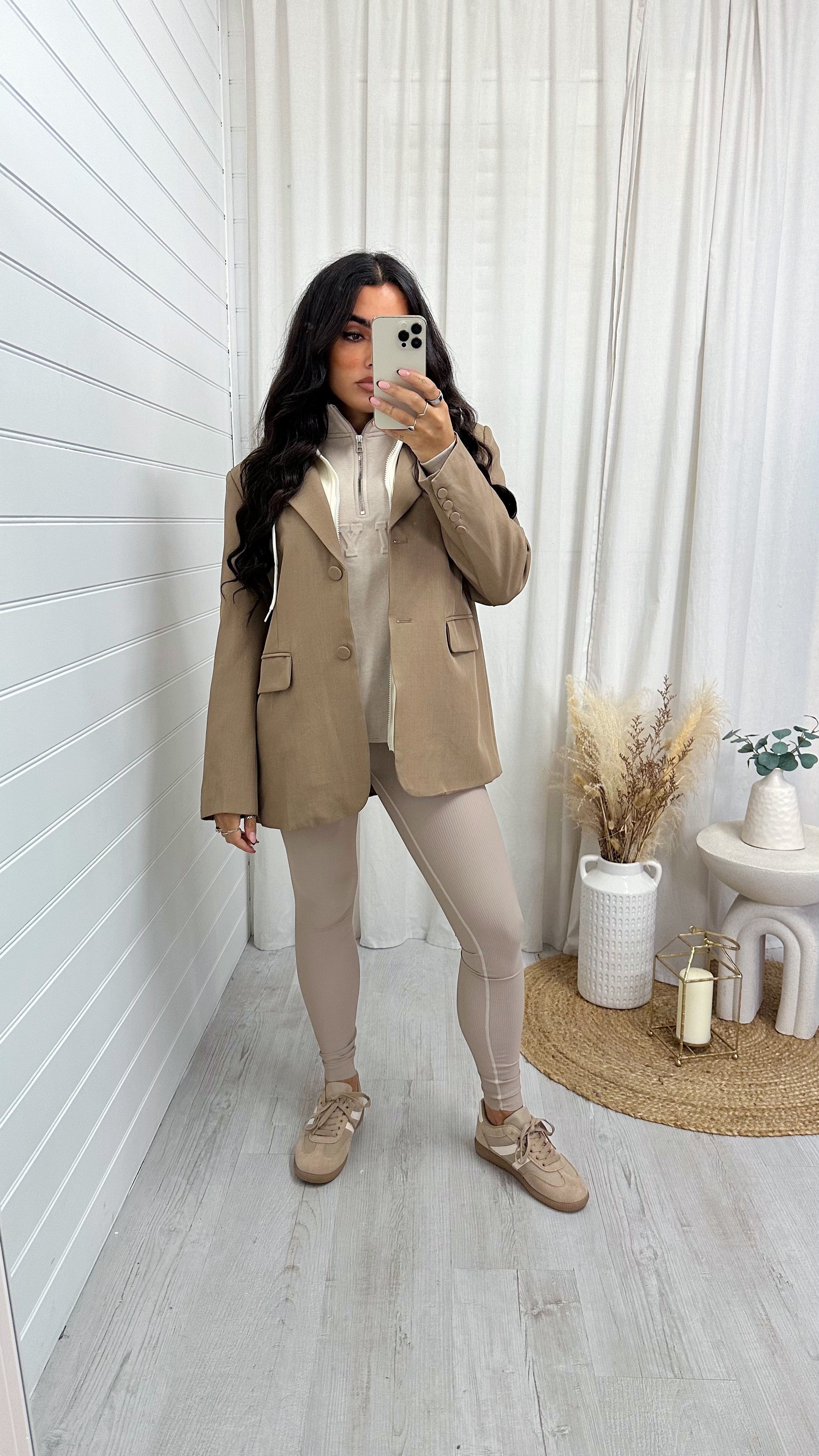 Tailored Insert Hooded Blazer - BEIGE/CREAM