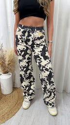 Cow Print High Waisted Wide Leg Jeans