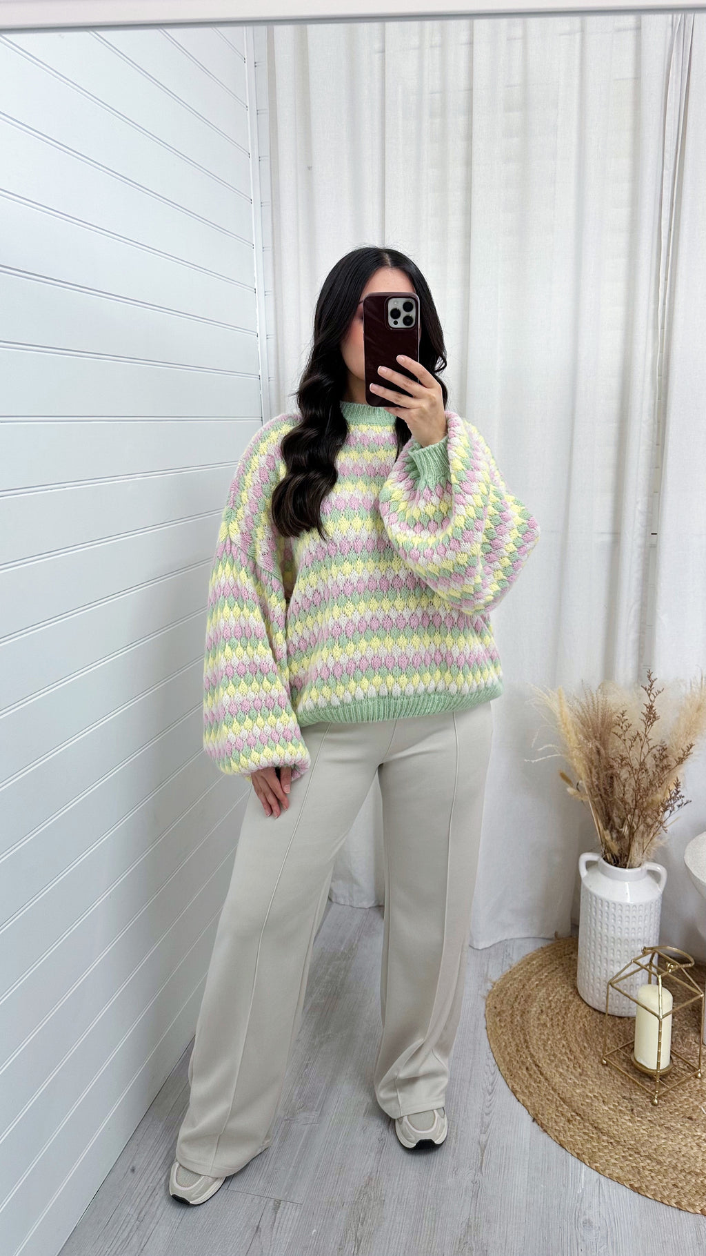 Bubble Knit Balloon Sleeve Jumper - MULTI PASTEL