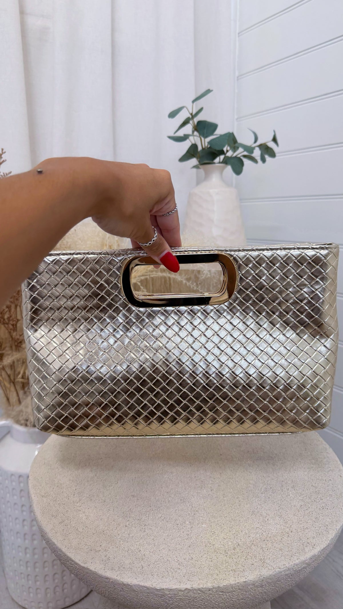 Sculpted Handle Mini Handbag - METALLIC