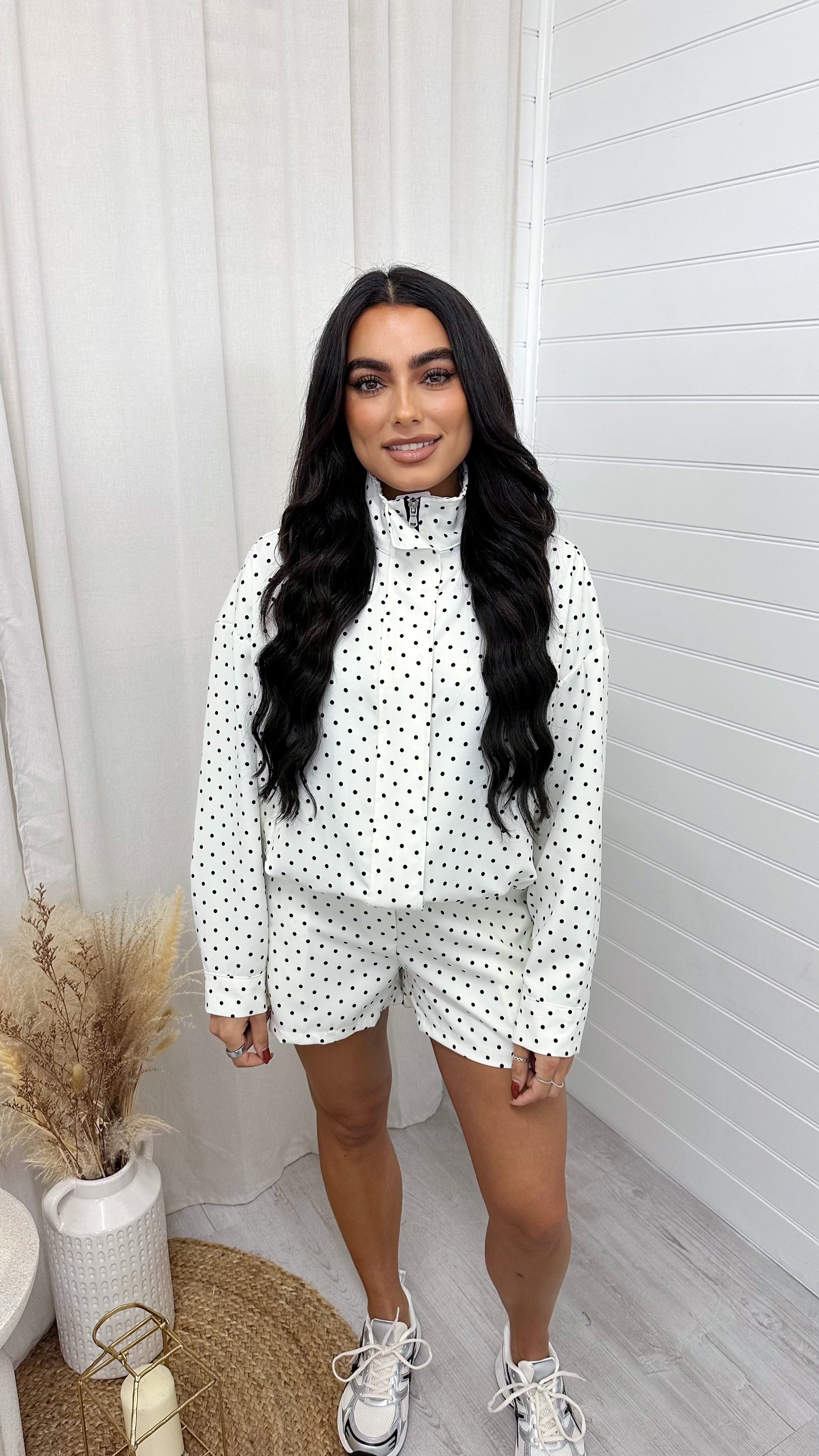 Polka Dot Bomber Jacket and Shorts Co-Ord - CREAM