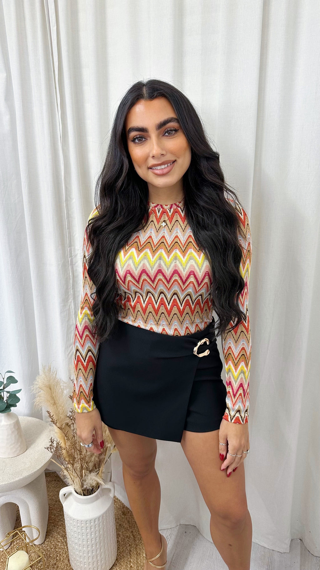 Gold Clasp Wrap Over Skort - BLACK