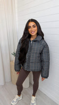 Check Puffer Jacket - NAVY/BROWN