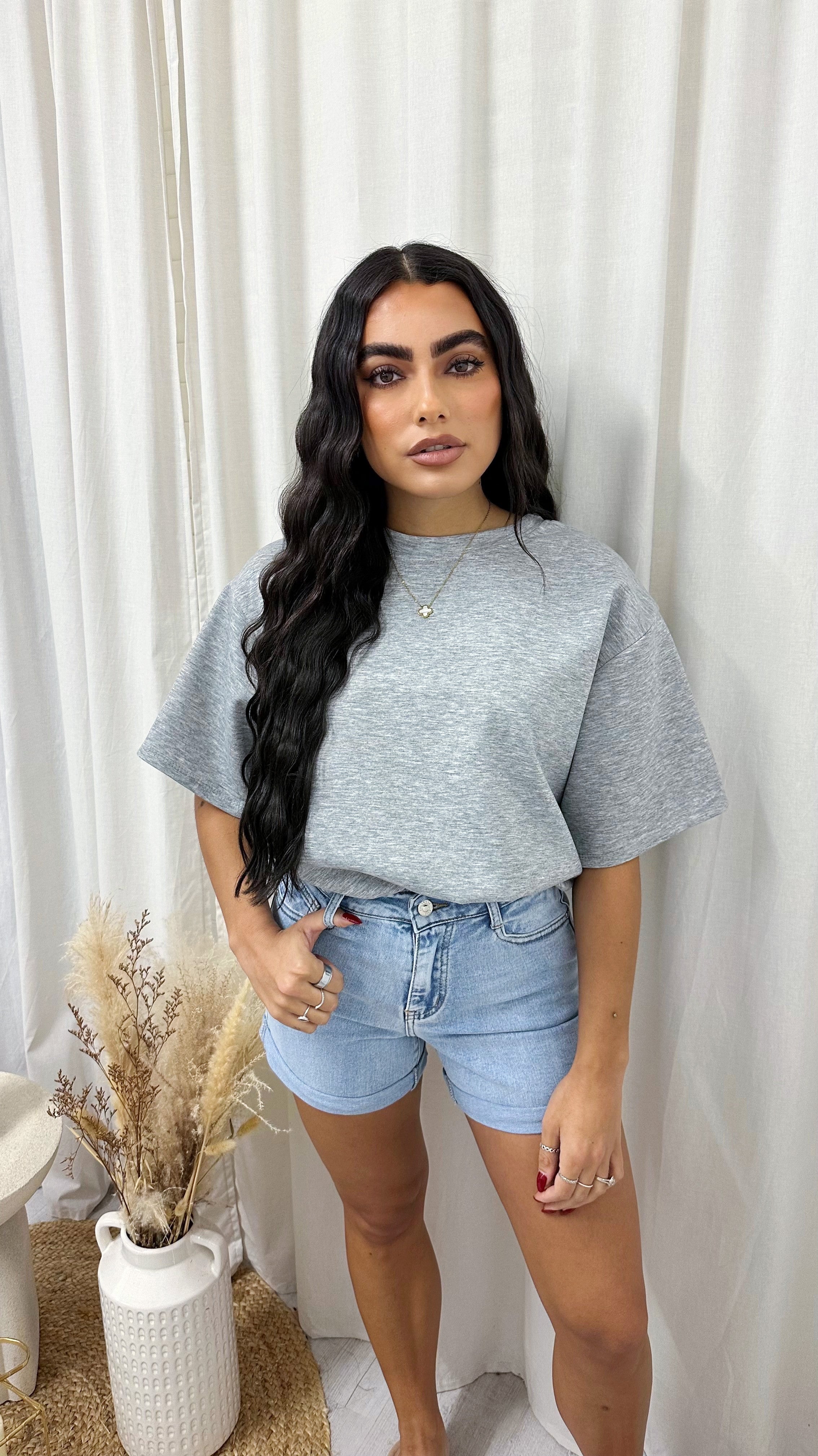 Short Sleeve Gathered Crop T-Shirt - GREY