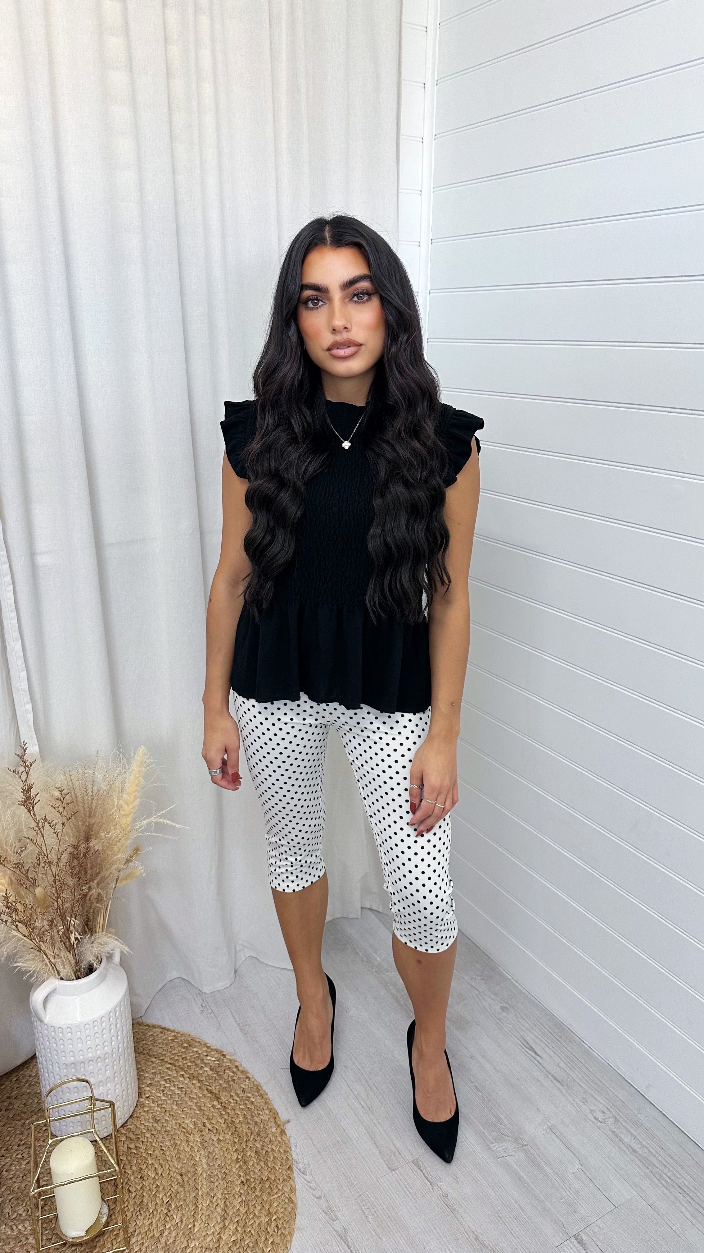 Polka Dot Capri Leggings - WHITE