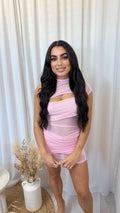 Mesh Ruched Mini Dress - PINK
