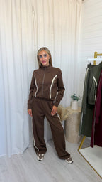 Contrast Stripe Jacket and Joggers Tracksuit - BROWN