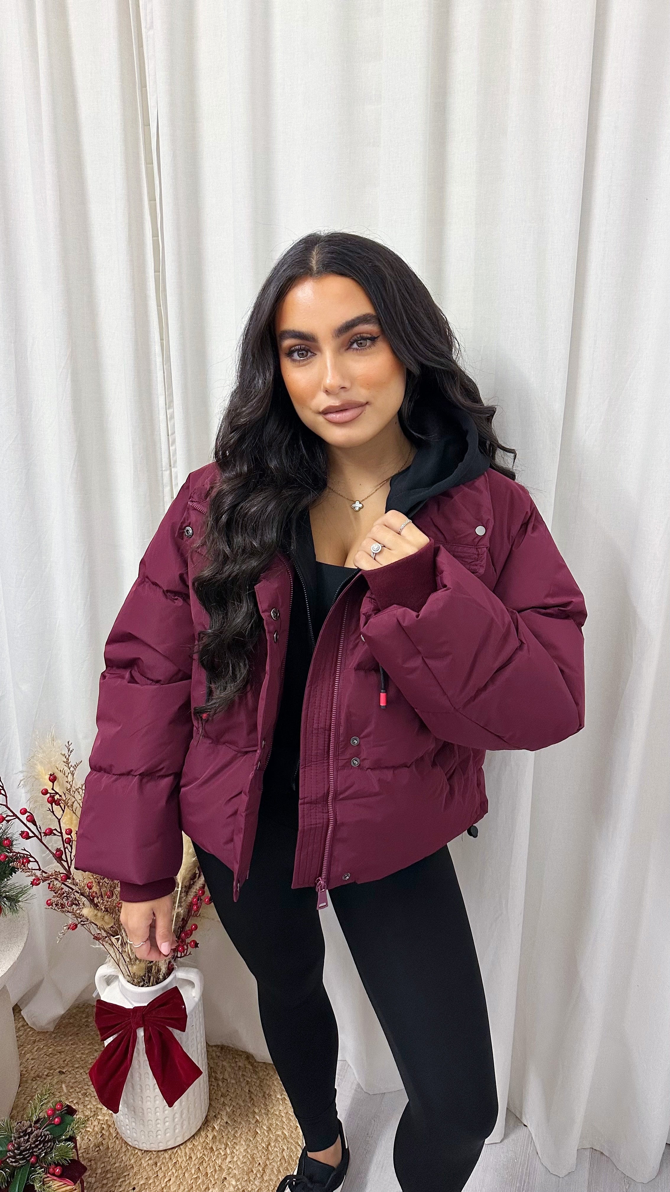 Insert Hood Puffer Jacket - BURGUNDY