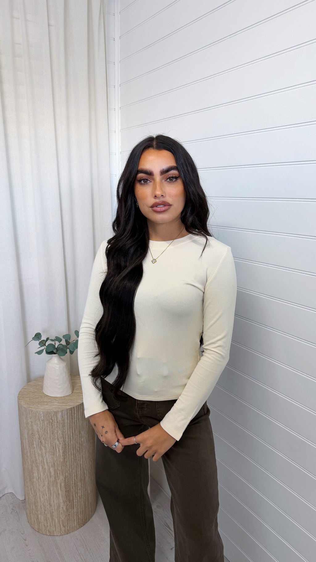 Thermal Long Sleeve Basic Top - CREAM