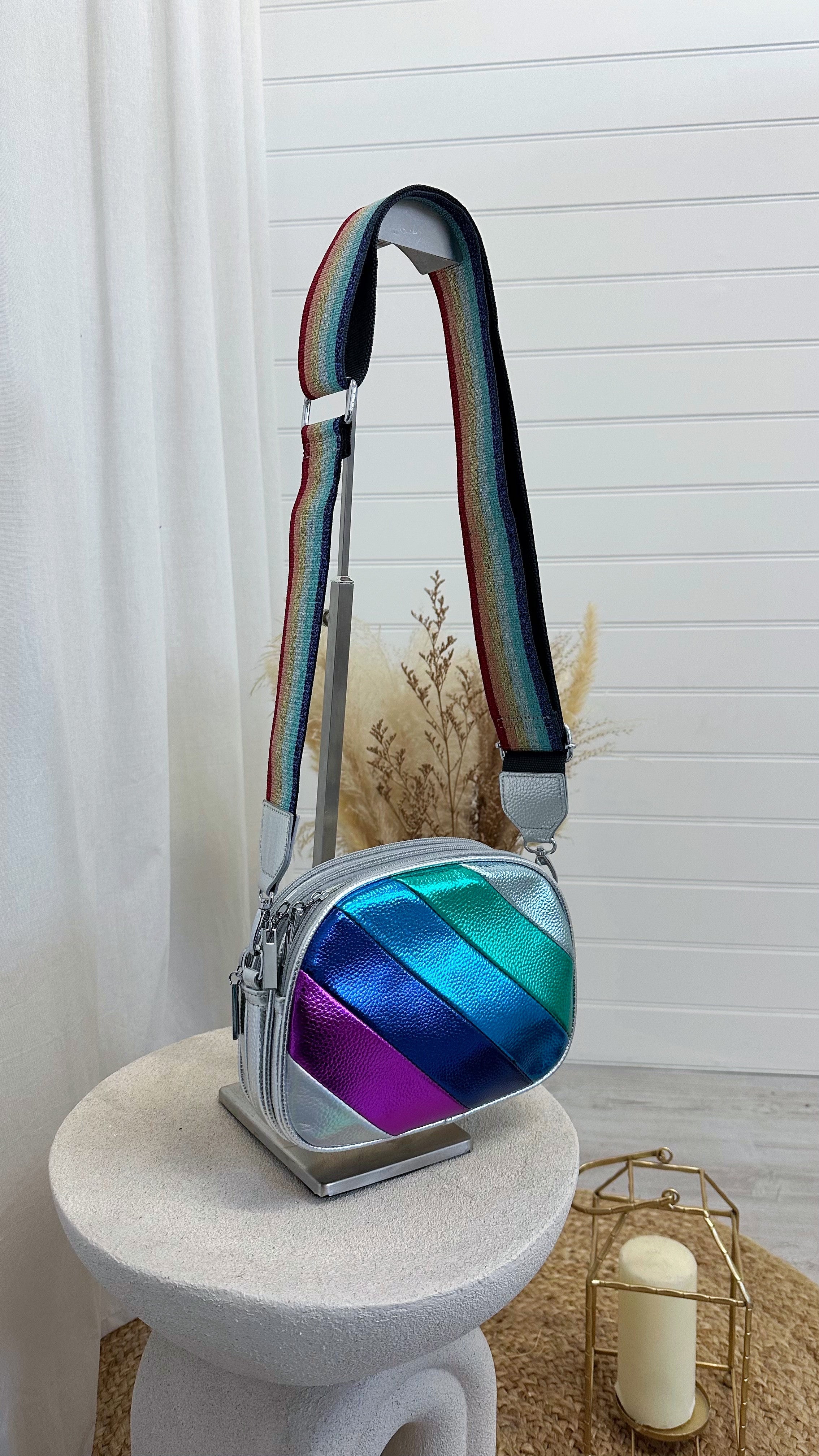 Multicolour Metallic Stripe Cross Body Bag - SILVER