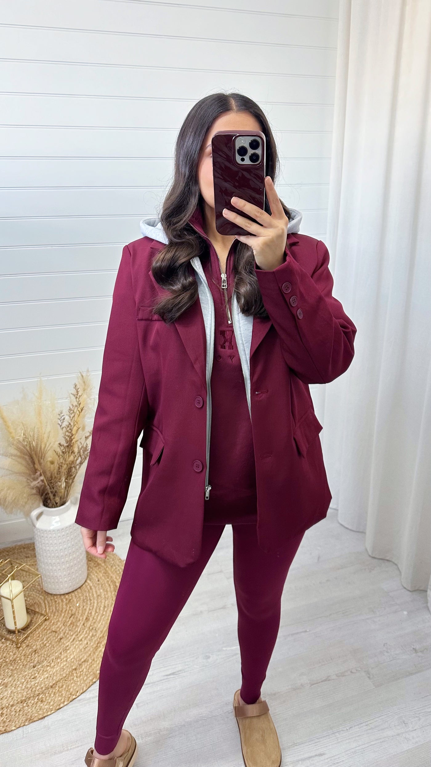 Jacket Insert Tailored Blazer - WINE