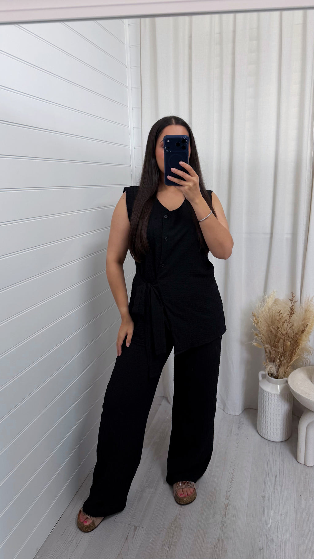Wrap Over Sleeveless Top and Trousers Co-Ord - BLACK