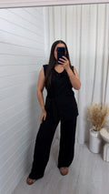 Wrap Over Sleeveless Top and Trousers Co-Ord - BLACK