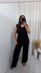 Wrap Over Sleeveless Top and Trousers Co-Ord - BLACK