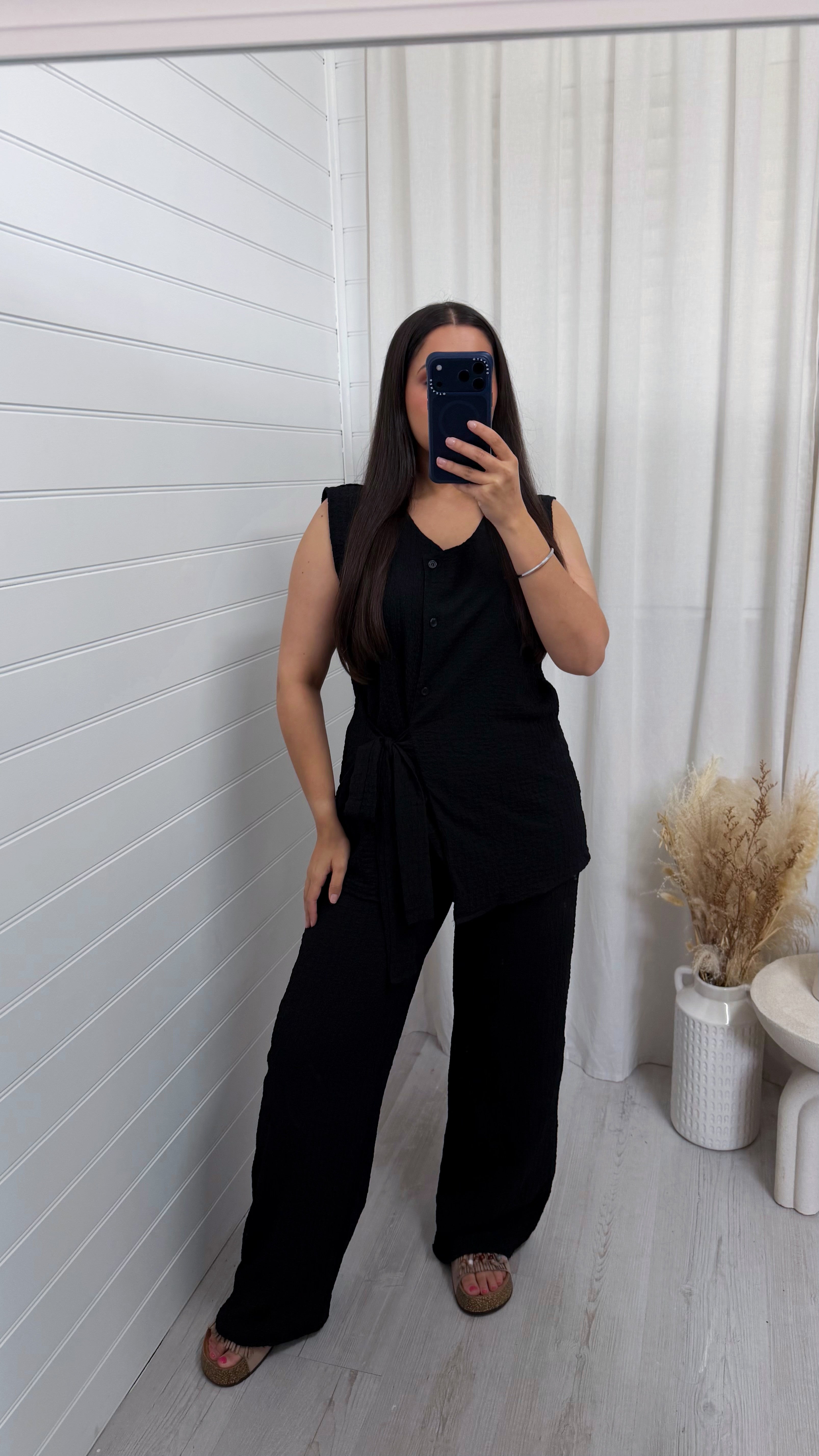 Wrap Over Sleeveless Top and Trousers Co-Ord - BLACK