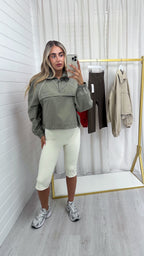 Piped Half Zip Windbreaker - KHAKI