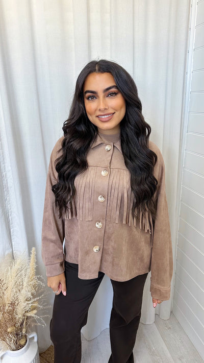 Suede Tassel Trim Jacket - BEIGE