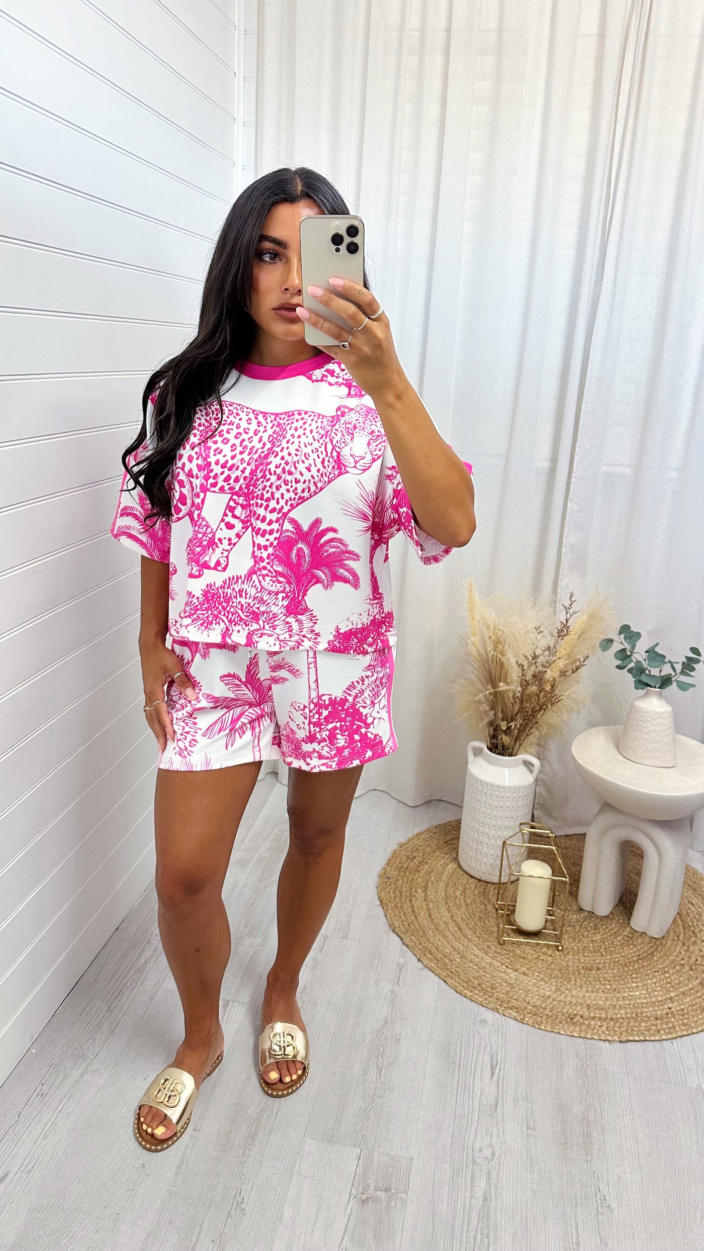 Jungle Cheetah Print Crop Top and Shorts Co-Ord - PINK