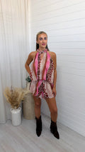 Rope Collar Reptile Print Playsuit - PINK