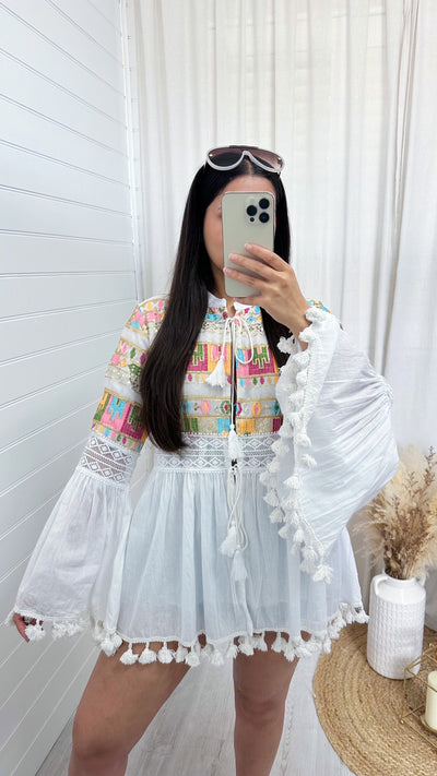 Multicolour Sequin Tassel Jacket - WHITE