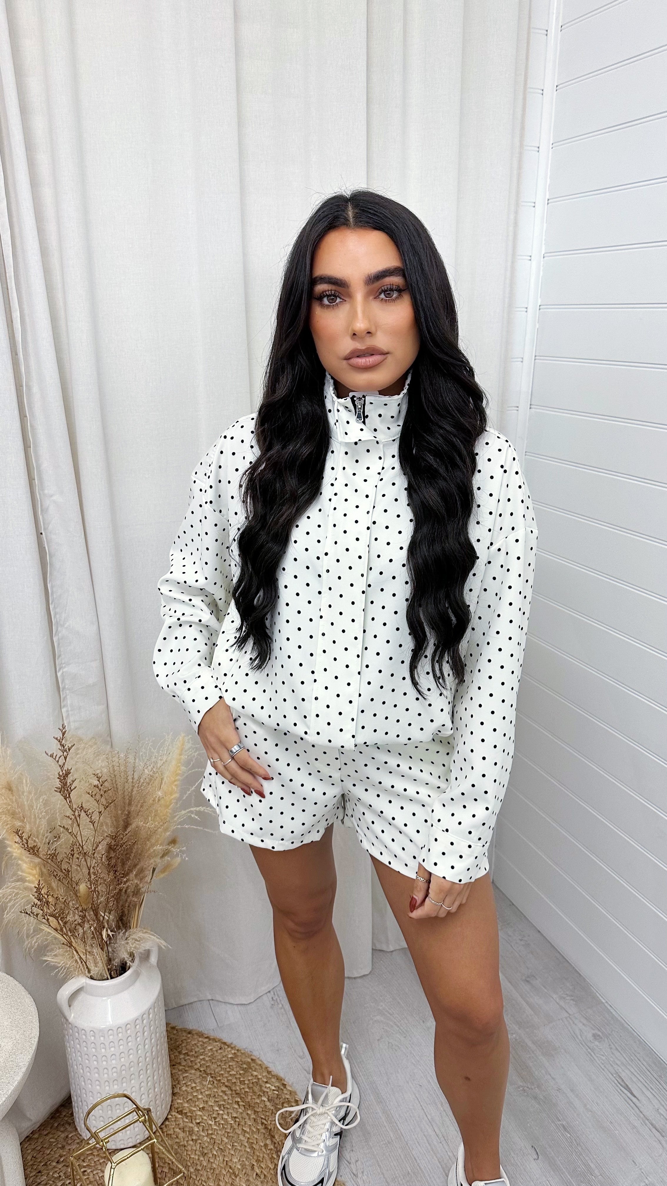Polka Dot Bomber Jacket and Shorts Co-Ord - CREAM
