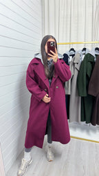 Oversized Woollen Hooded Mac - BERRY