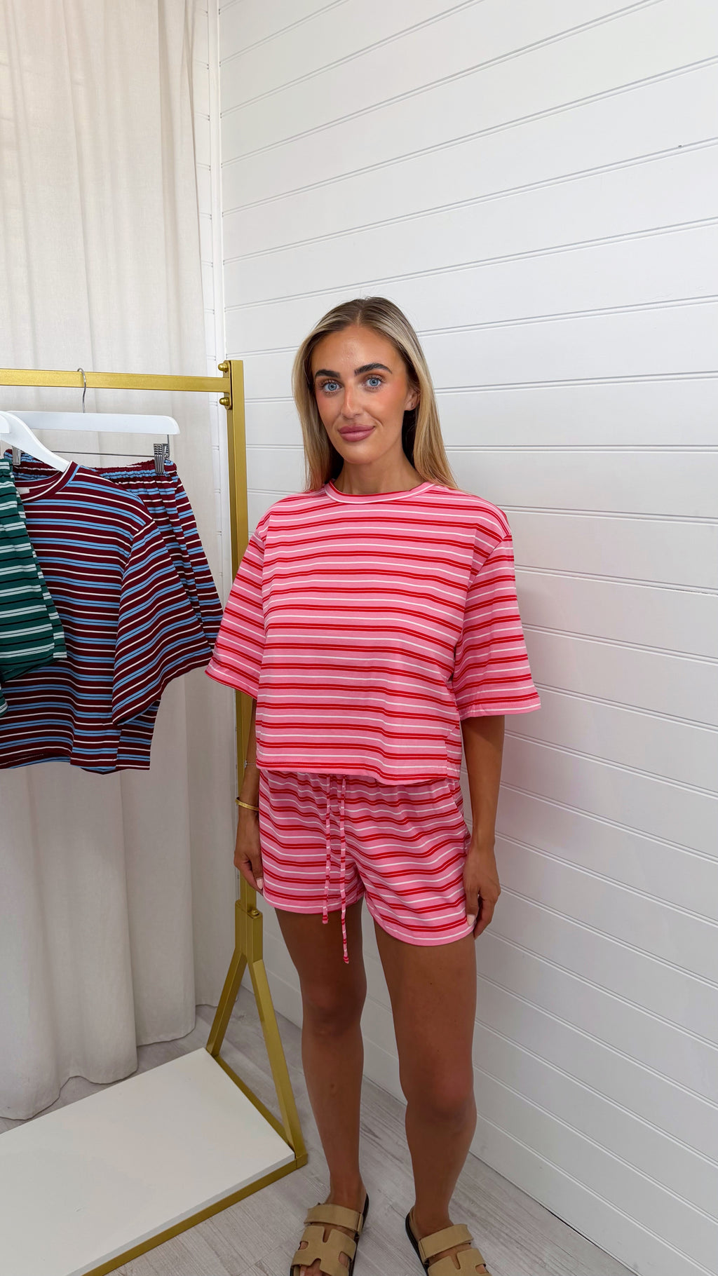 Stripey Cotton Crop Top and Shorts Co-Ord - CANDY PINK