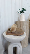 Faux Fur Strap Mule - BEIGE