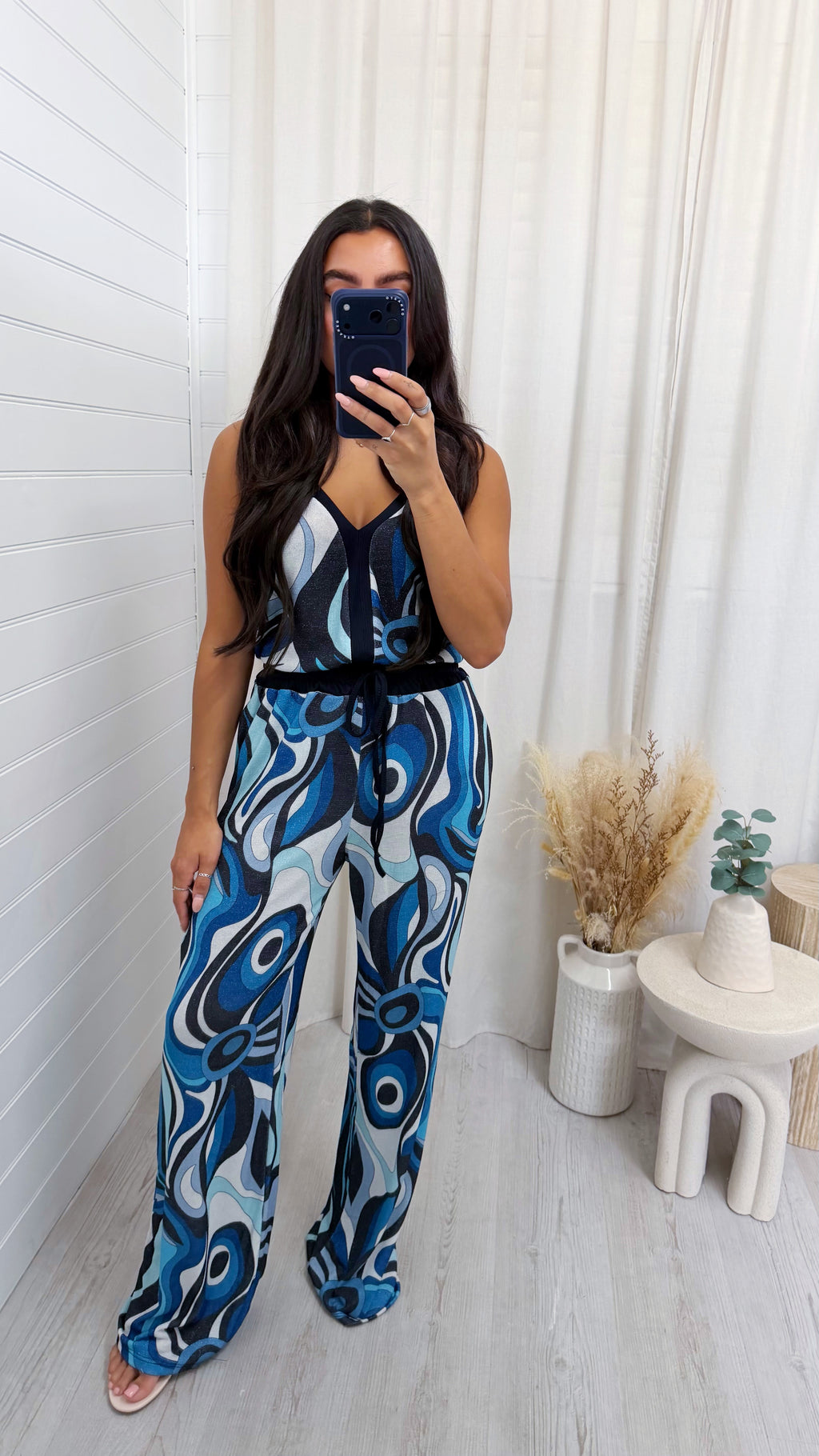 Shimmery Swirl Vest Top and Trousers Co-Ord - BLUE